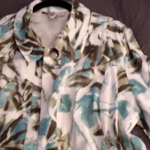 Light cream and turquoise one button linen jacket